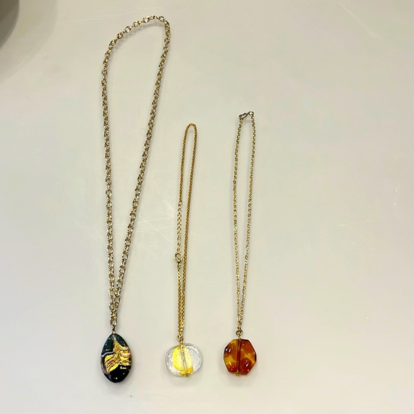 Gold plated necklaces. Blown glass pendants. Never worn. - Picture 1 of 4